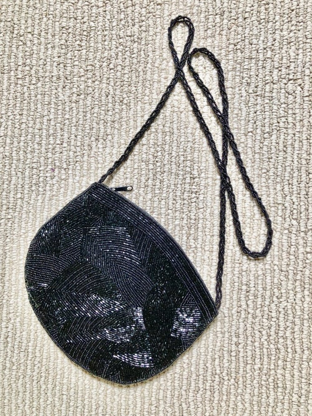 Black, Beaded Evening Bag with Long Strap, NOS